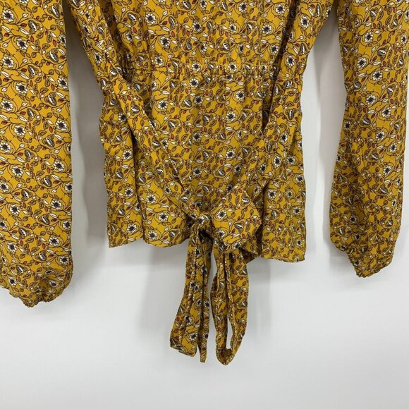 Max Studio Top Yellow Floral Print Faux Wrap Long Sleeve Ruffle - Picture 10 of 10